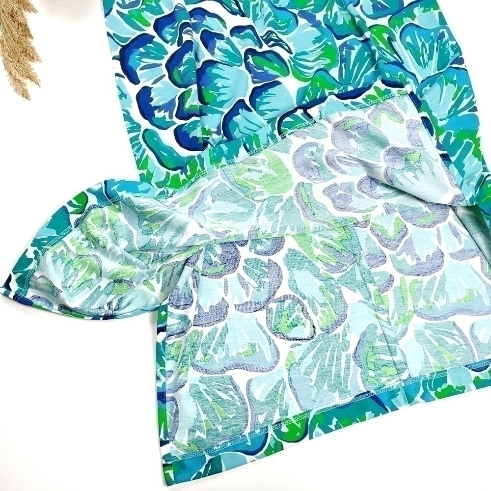 New Lilly Pulitzer 100% Pima Cotton Blue Green White Floral Dress Sz M - Picture 5 of 16